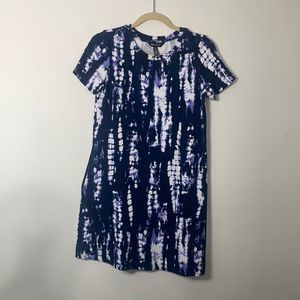 Ellen Tracy Blue & White Tye Dye T-Shirt Dress Size Small